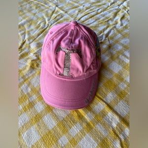 Vintage Early 2000s Y2K Disney Tinkerbell kids pink rhinestone baseball hat cap